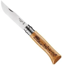 Opinel No. 8 Folding Knife -Hiking And Camping opplanet opinel animalia deer folding knive num 8 3 35in w virobloc 12c27 sandvik ss oak handle wood 002332 main